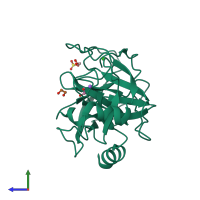 PDB entry 1s81 coloured by chain, side view.