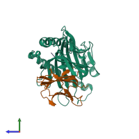 PDB entry 1s8d coloured by chain, side view.