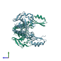 PDB entry 1s8e coloured by chain, side view.