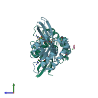 PDB entry 1s8f coloured by chain, side view.