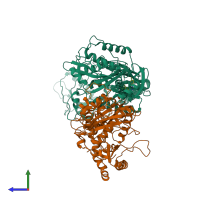 PDB entry 1s9e coloured by chain, side view.