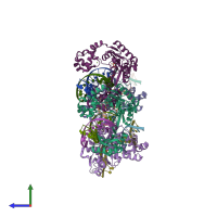 PDB entry 1s9f coloured by chain, side view.