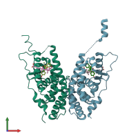 PDB entry 1s9q coloured by chain, front view.