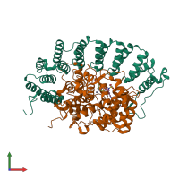 PDB entry 1sa5 coloured by chain, front view.