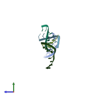 PDB entry 1saq coloured by chain, side view.