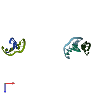 PDB entry 1saq coloured by chain, top view.