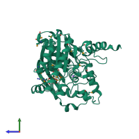 PDB entry 1saz coloured by chain, side view.