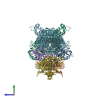 PDB entry 1sb3 coloured by chain, side view.