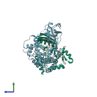 PDB entry 1sb7 coloured by chain, side view.