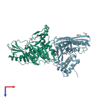 PDB entry 1sb7 coloured by chain, top view.