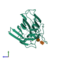 PDB entry 1sbf coloured by chain, side view.
