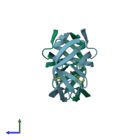 PDB entry 1sbg coloured by chain, side view.