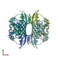 PDB entry 1sbk coloured by chain, front view.