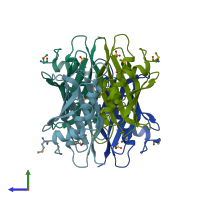 PDB entry 1sbk coloured by chain, side view.