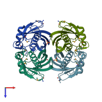 PDB entry 1sbk coloured by chain, top view.