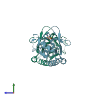 PDB entry 1sbq coloured by chain, side view.