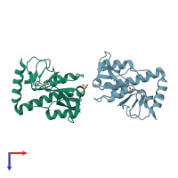 PDB entry 1sbq coloured by chain, top view.