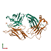 PDB entry 1sbs coloured by chain, front view.
