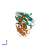PDB entry 1sbs coloured by chain, side view.