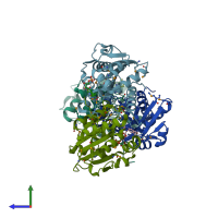 PDB entry 1sbz coloured by chain, side view.