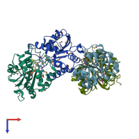 PDB entry 1sbz coloured by chain, top view.