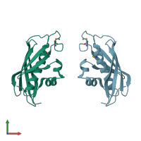 PDB entry 1sc0 coloured by chain, front view.