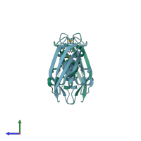 PDB entry 1sc0 coloured by chain, side view.