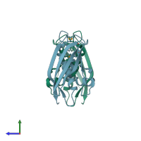 PDB entry 1sc0 coloured by chain, side view.