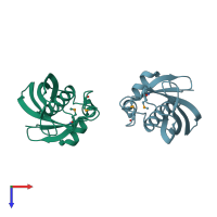 PDB entry 1sc0 coloured by chain, top view.