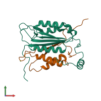 PDB entry 1sc1 coloured by chain, front view.