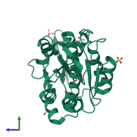PDB entry 1scq coloured by chain, side view.
