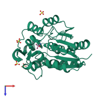 PDB entry 1scq coloured by chain, top view.