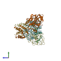 PDB entry 1scu coloured by chain, side view.