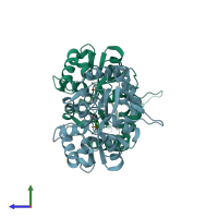 PDB entry 1sd3 coloured by chain, side view.