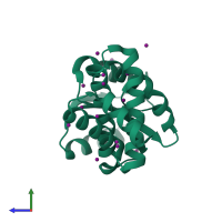 PDB entry 1sd5 coloured by chain, side view.