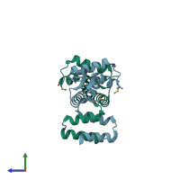 PDB entry 1sd7 coloured by chain, side view.