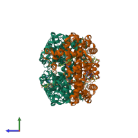 Hetero octameric assembly 2 of PDB entry 1sdk coloured by chemically distinct molecules, side view.
