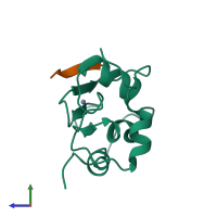 PDB entry 1se0 coloured by chain, side view.