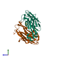 PDB entry 1seq coloured by chain, side view.