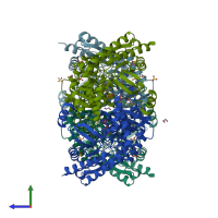 PDB entry 1sf2 coloured by chain, side view.