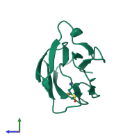 PDB entry 1sf5 coloured by chain, side view.
