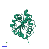 PDB entry 1sfe coloured by chain, side view.