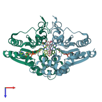 PDB entry 1sg0 coloured by chain, top view.