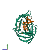 PDB entry 1sgp coloured by chain, side view.