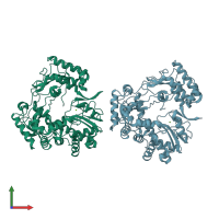 PDB entry 1sh3 coloured by chain, front view.