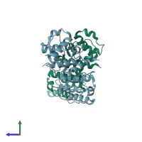 PDB entry 1sh5 coloured by chain, side view.