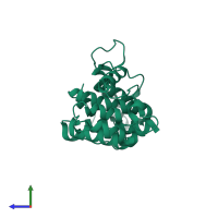 PDB entry 1sh6 coloured by chain, side view.