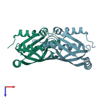 PDB entry 1sh8 coloured by chain, top view.