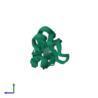 PDB entry 1shp coloured by chain, ensemble of 20 models, side view.