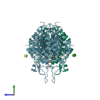 PDB entry 1shq coloured by chain, side view.